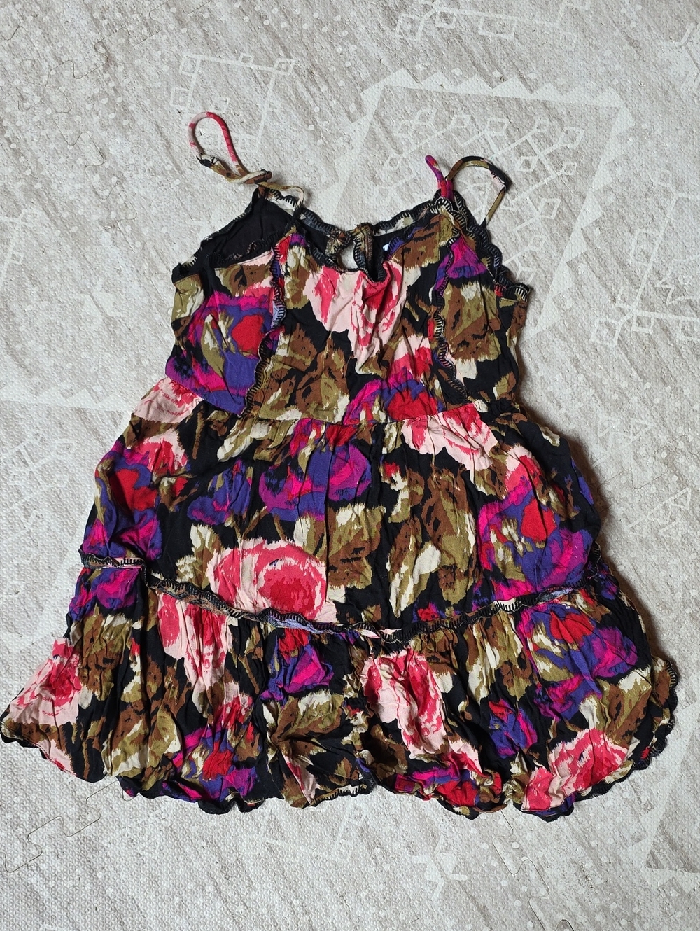 Urban Outfitters Black Floral Mini Dress with Pink & Purple Accents